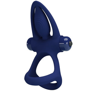 Pretty Love – Mat double anneau avec vibration & stimulateur bleu