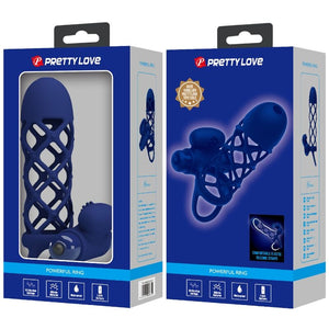 Pretty Love – Giann anneau vibrateur avec gaine en silicone bleu