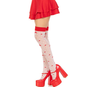Leg Avenue – Chaussettes hautes champignon rouge/blanc