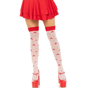 Leg Avenue – Chaussettes hautes champignon rouge/blanc