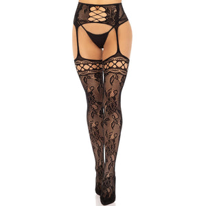 Leg Avenue – Bas jarretière dentelle florale noir