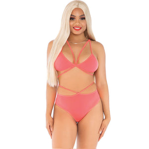 Leg Avenue – Haut & culotte corail à bretelles