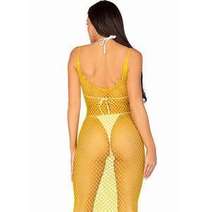 Leg Avenue – Robe longue filet jaune taille unique