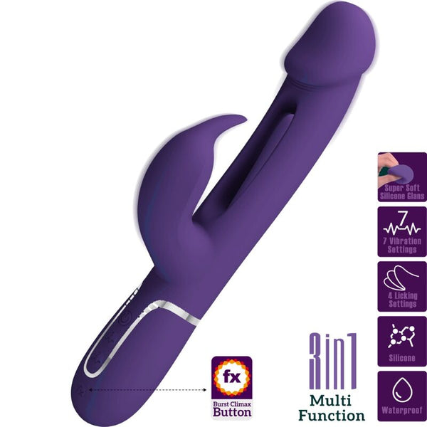 PRETTY LOVE - KAMPAS VIBRADOR KONIJN 3 IN 1 MULTIFUNCTIONEEL MET VIOLETTE LENGTE
