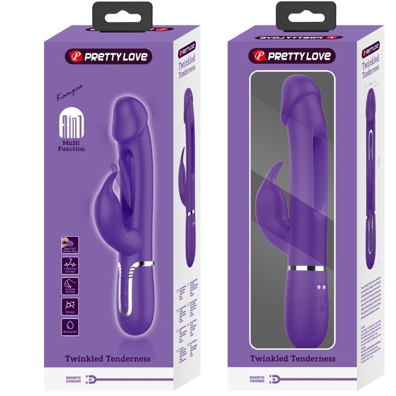 PRETTY LOVE - KAMPAS VIBRADOR KONIJN 3 IN 1 MULTIFUNCTIONEEL MET VIOLETTE LENGTE