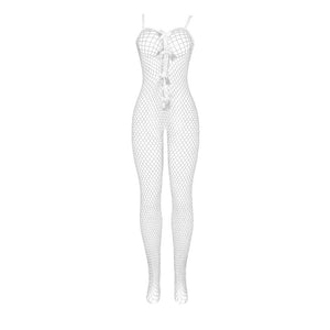 Subblime – 951740 bodystocking resille blanche entrejambe avec noeuds taille unique