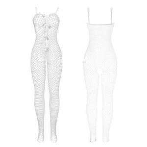 Subblime – 951740 bodystocking resille blanche entrejambe avec noeuds taille unique