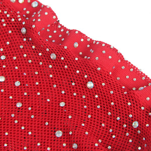 Subblime – 952181 bodystocking resille avec gants et diamants rouge taille unique