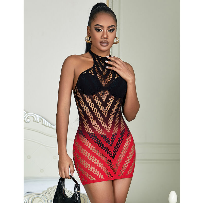 SUBBLIME - 952242 VESTIDO DE REJILLA ELASTICO DEGRADADO ROYO Y NEGRO TALLA ÚNICA