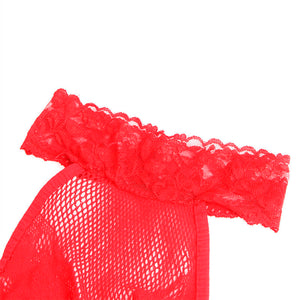 Subblime – 952372 bodystocking résille et dentelle sans fourrure col montant rouge taille unique
