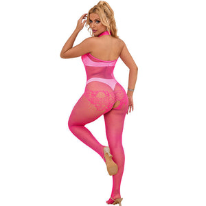Subblime – 952389 bodystocking résille et dentelle sans fourrure avec col montant rose taille unique