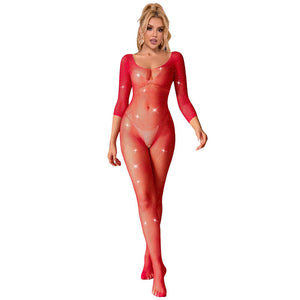 Subblime – 952419 bodystocking resille avec losanges manches longues rouge taille unique