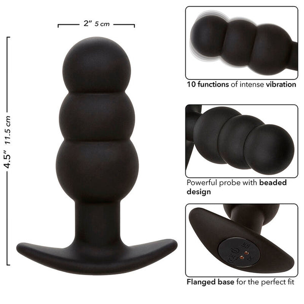 CALEXOTICS - ROCK BOTTOM ANAL PLUG WITH CUENTAS 10 VIBRACIONES SILICONE NEGRO
