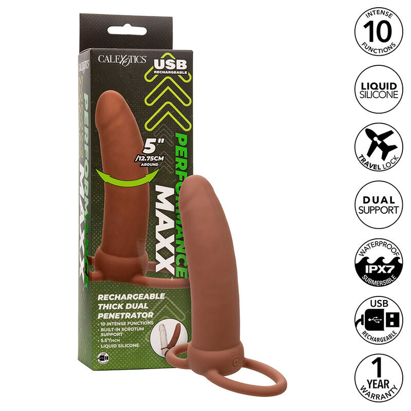 CalExotics – Maxx thick double pénétrateur 10 vibrations marron