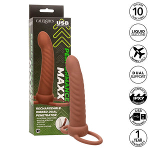 CalExotics – Maxx ribbed double pénétrateur 10 vibrations marron