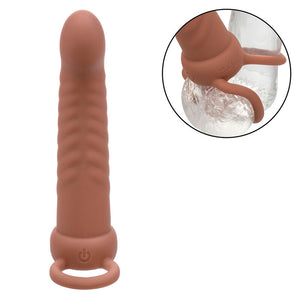 CalExotics – Maxx ribbed double pénétrateur 10 vibrations marron