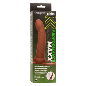 CalExotics – Maxx ribbed double pénétrateur 10 vibrations marron