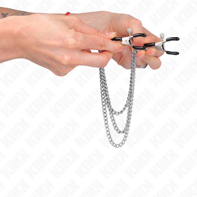 KINK - PINZAS PARA PEZONES WITH TRIPLE CADENA PLATEADO 20/23/28 CM