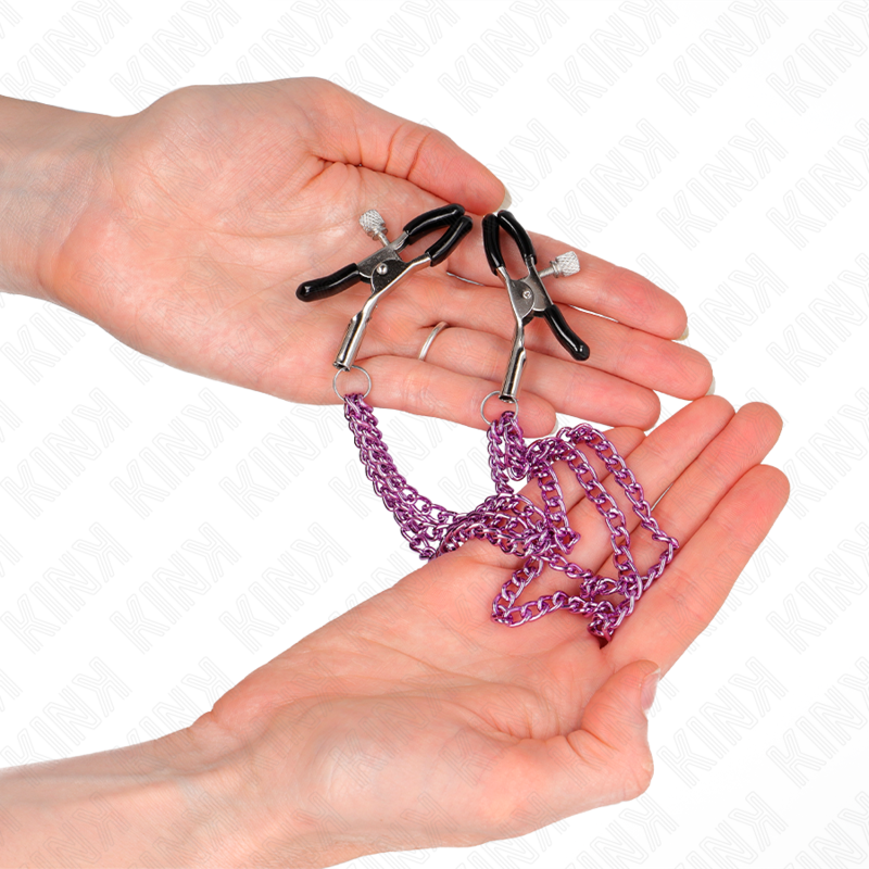 KINK - PINZAS PARA PEZONES MET DRIEVOUDIGE CADENA VIOLETA 20/23/28 CM