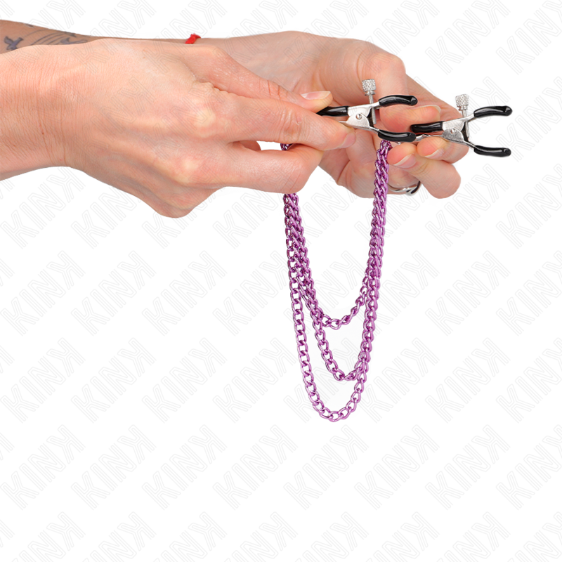 KINK - PINZAS PARA PEZONES MET DRIEVOUDIGE CADENA VIOLETA 20/23/28 CM
