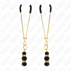 Kink – Pinces à teton fines or avec 3 billes de verre noir 7 cm