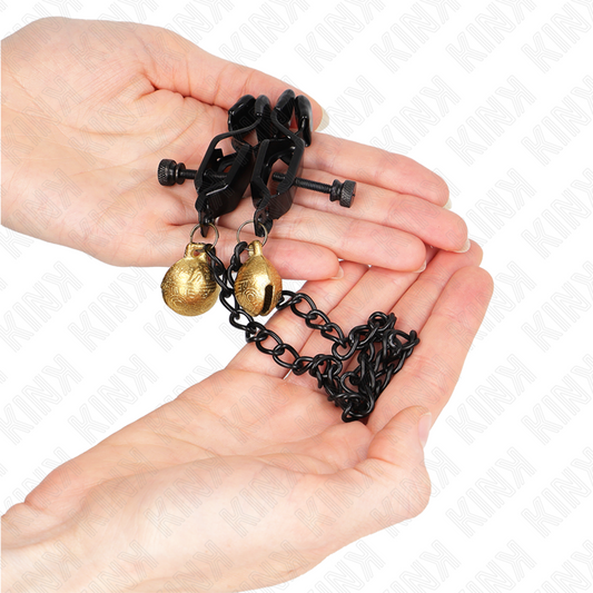 KINK - PINZAS PARA PEZONES PLANAS NEGRO WITH CASCABEL Y CADENA PLATEADO 30 CM