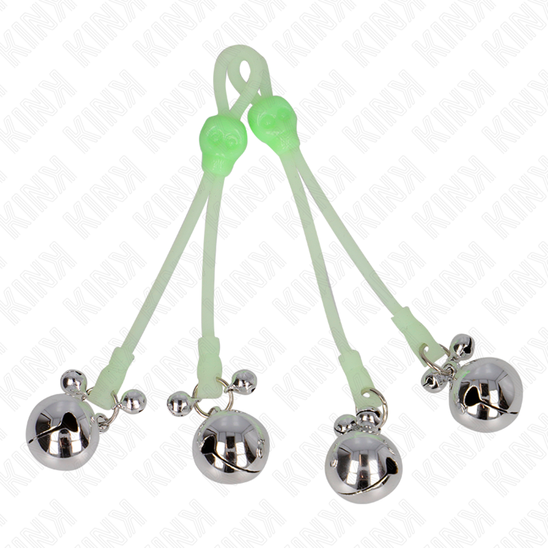 KINK - PINZAS PARA PEZONES LUMINOSAS FORMA CALABERA MET CASCABEL SONORO VERSTELBARE VERDE / PLATEADO