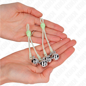 Kink – Pinces à teton lumineuses crâne avec anneau cloches réglables vert / argent