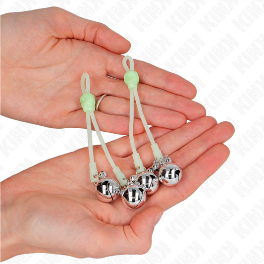KINK - PINZAS PARA PEZONES LUMINOSAS FORMA CALABERA WITH CASCABEL SONORO ADJUSTABLE VERDE / PLATEADO