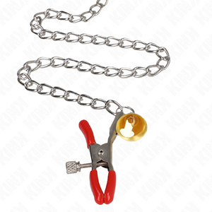 Kink – Pinces à tamelon et clito bell triple rouge avec chaine 30 cm