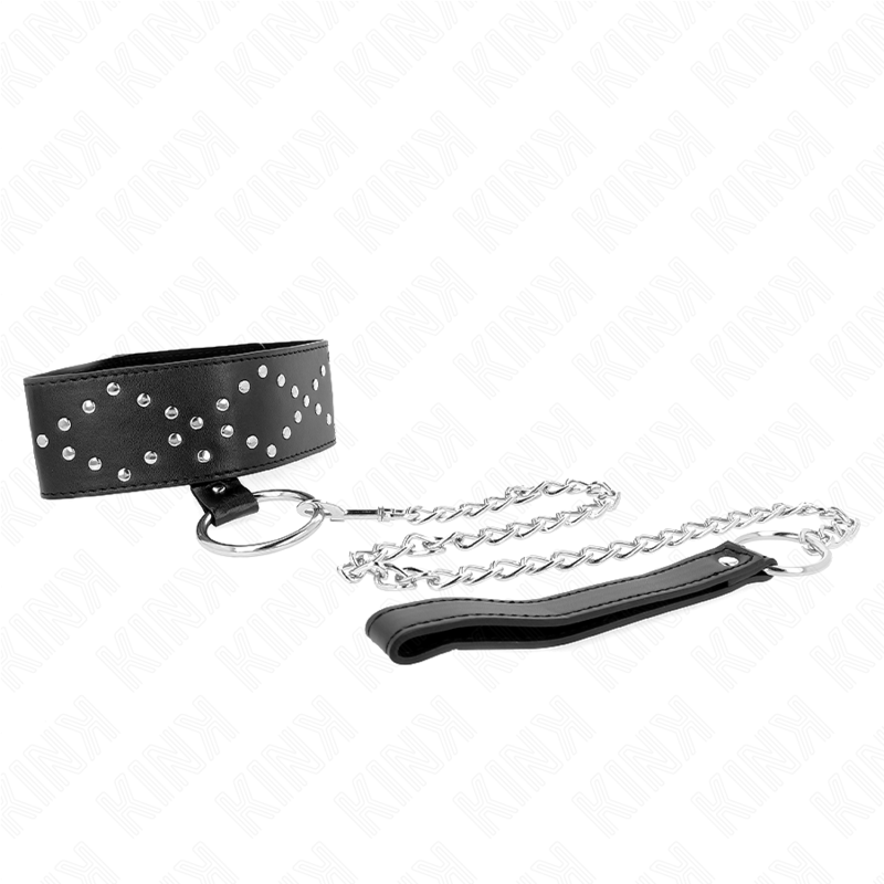 KINK - KRAAG MET CORREA 65 CM MET TACHUELAS PLATEADAS MODEL 3 VERSTELBAAR 36-43 CM X 5 CM
