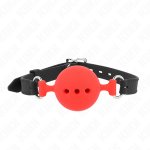 Kink – Bâillon entièrement silicone 55 x 2 cm avec boule de 5 cm taille L rouge ajustable 35-51 cm