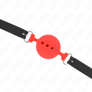 Kink – Bâillon entièrement silicone 55 x 2 cm avec boule de 5 cm taille L rouge ajustable 35-51 cm