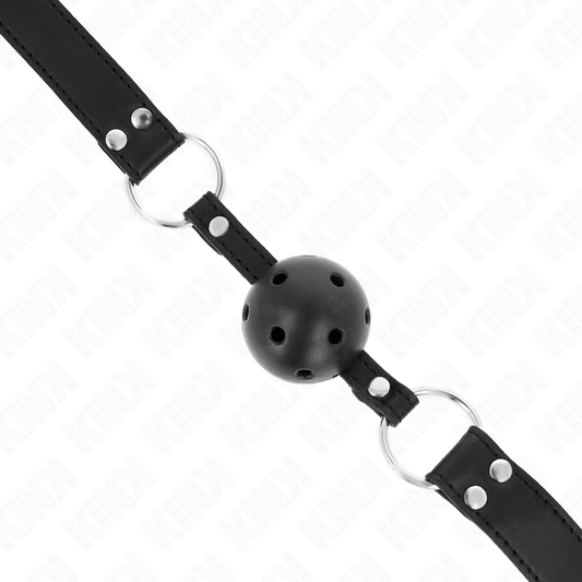 KINK - MORDAZA DE BOLA 4 CM TRANSPIRABLE CON DOBLE REMACHE MODELO 1 NEGRO 62 x 2.5 CM ADJUSTABLE 42-58 CM