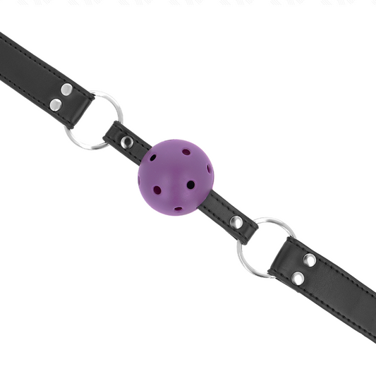 KINK - MORDAZA DE BOLA 4 CM TRANSPIRABLE CON DOBLE REMACHE MORADO 62 x 2.5 CM ADJUSTABLE 42-58 CM