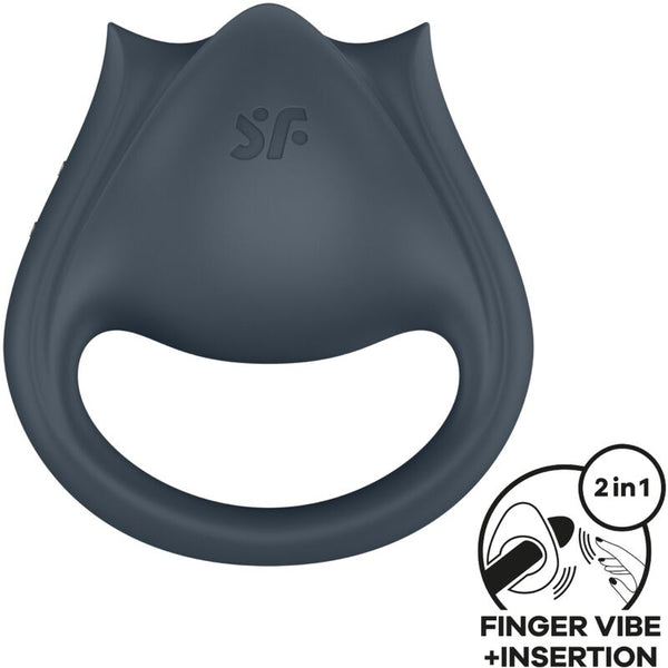 SATISFYER - PERFECT PAIR 2 MULTIVIBRADOR 2 IN 1 ANILLO PARA PENE &amp; ESTIMULADOR DE DEDO GRAY
