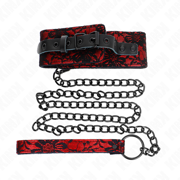 Kink – Collier dentelle avec ceinture avec ceinture en cuir vrai 105 cm / 44 x 5,5 cm