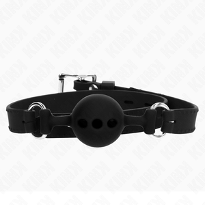 Kink – Bâillon entièrement silicone 55 x 2 cm avec boule de 4 cm taille S noir ajustable 35-51 cm