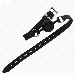 Kink – Bâillon entièrement silicone 55 x 2 cm avec boule de 4 cm taille S noir ajustable 35-51 cm