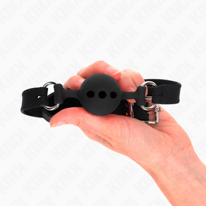 Kink – Bâillon entièrement silicone 55 x 2 cm avec boule de 4 cm taille S noir ajustable 35-51 cm
