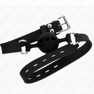 Kink – Bâillon entièrement silicone 55 x 2 cm avec boule de 4 cm taille S noir ajustable 35-51 cm