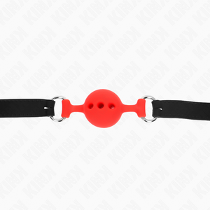 Kink – Bâillon entièrement silicone 55 x 2 cm avec boule de 4 cm taille S rouge ajustable 35-51 cm