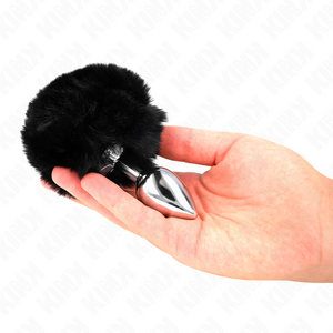 Kink – Bouchon en acier inoxydable 7 x 3 cm avec queue de lapin en fausse fourrure noire 8 cm