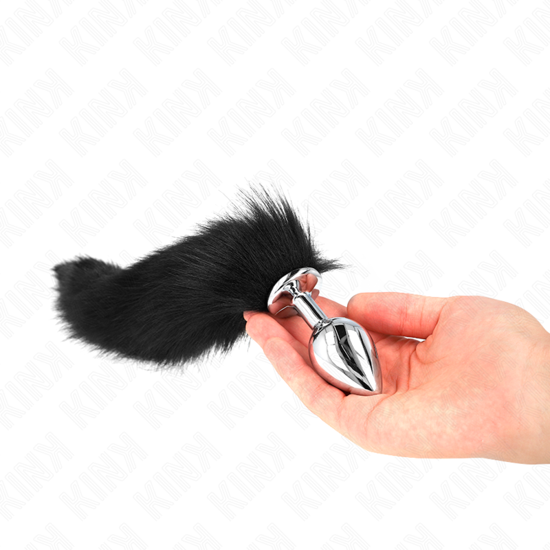 KINK - ANALE PLUG MAAT 8 X 3,5 CM MET COLA SINTÉTICA 40 CM ZWART