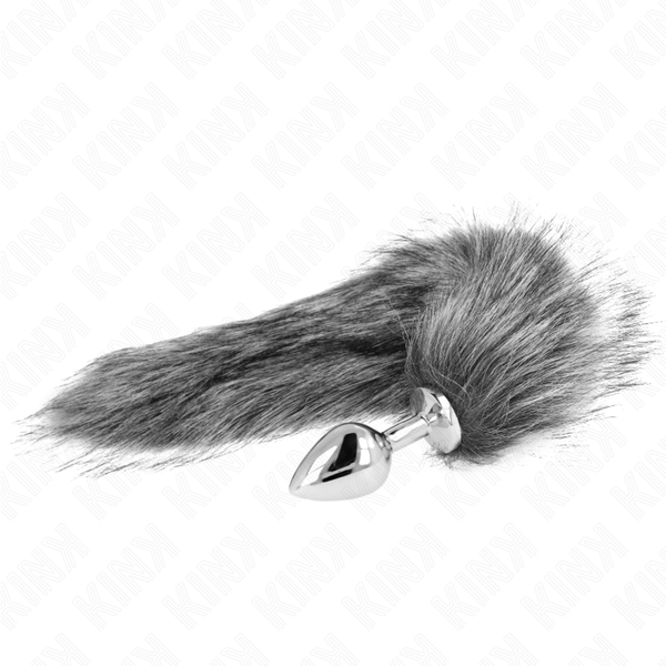 KINK - ANAL PLUG TALLA M 8 X 3.5 CM WITH COLA SINTÉTICA 40 CM PLATEADO