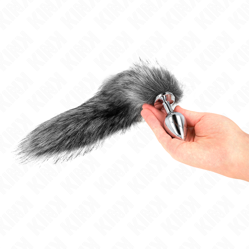 KINK - ANAL PLUG TALLA M 8 X 3.5 CM WITH COLA SINTÉTICA 40 CM PLATEADO