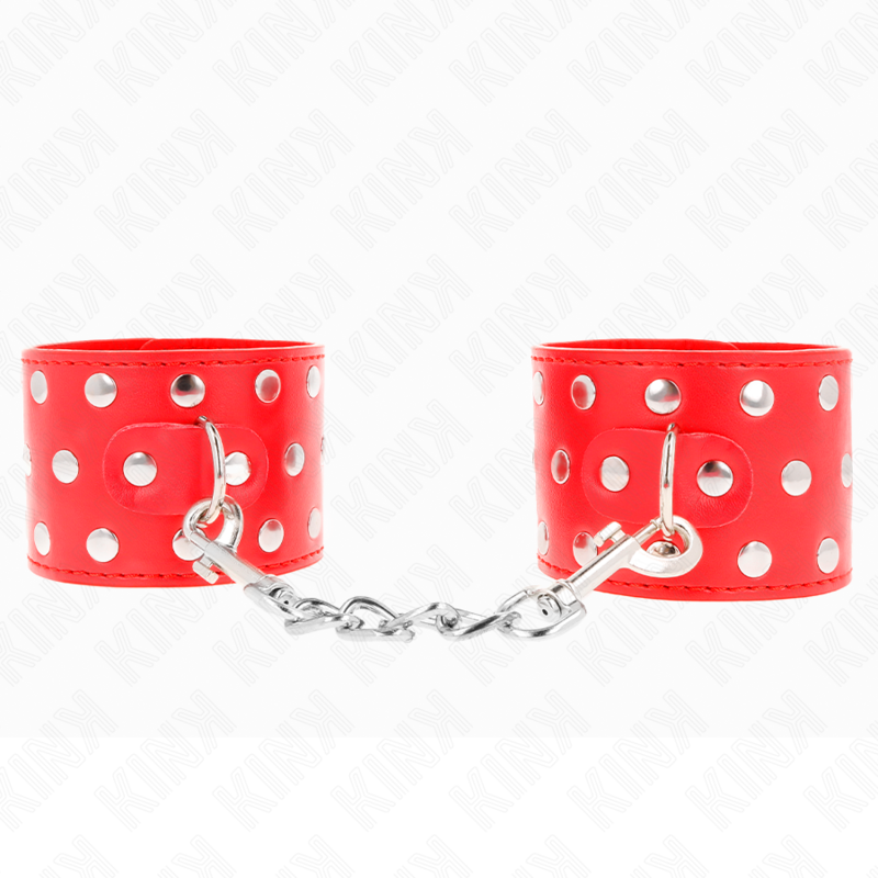 Kink – Appareils de retenue poignets avec fermeture pression pleine de rivets rouge ajustable 19-24 cm x 5,5 cm