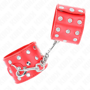 Kink – Appareils de retenue poignets avec fermeture pression pleine de rivets rouge ajustable 19-24 cm x 5,5 cm