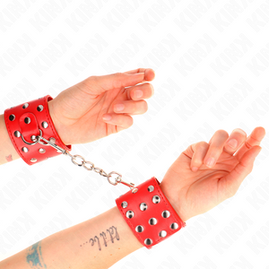 Kink – Appareils de retenue poignets avec fermeture pression pleine de rivets rouge ajustable 19-24 cm x 5,5 cm