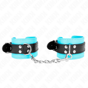 Kink – Appareils-poignets à crochet doublés de fourrure bleu ajustables 20-28 cm x 5,5 cm